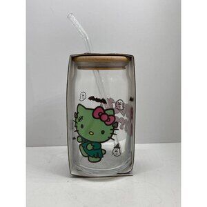 Sanrio Hello Kitty Halloween Frankenstein Glass Tumbler Lid Straw NEW